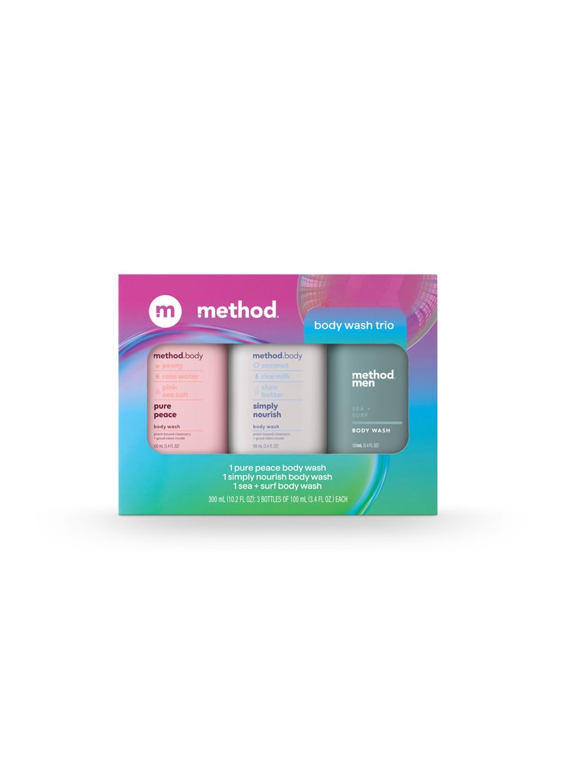 Method - Method Body Wash Gift Set, Pure Peace, Simply Nourish and Sea + Surf, 3.4 oz Travel Size Bottles - Image 1