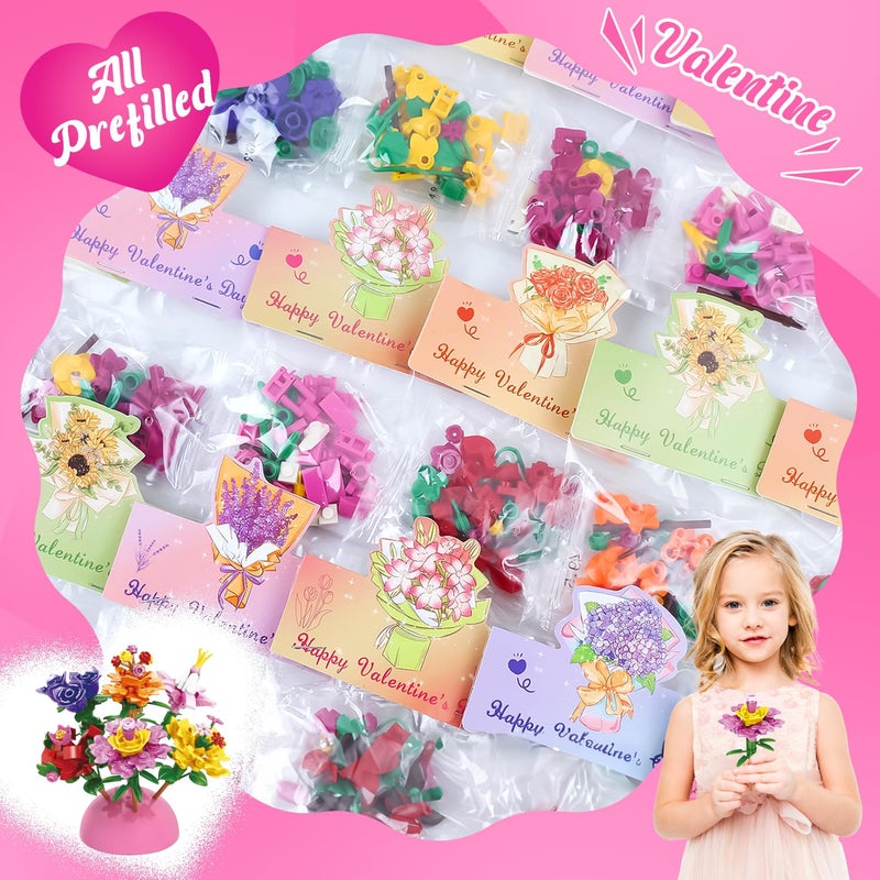Deerher Valentines Day Gifts for Kids - 24 Pack Prepacked Valentine's Day Cards with Flower Building Blocks Crafts for School Classroom Class Party Favor, Valentines Craft Exchange for Boys Girls Teens - Image 5