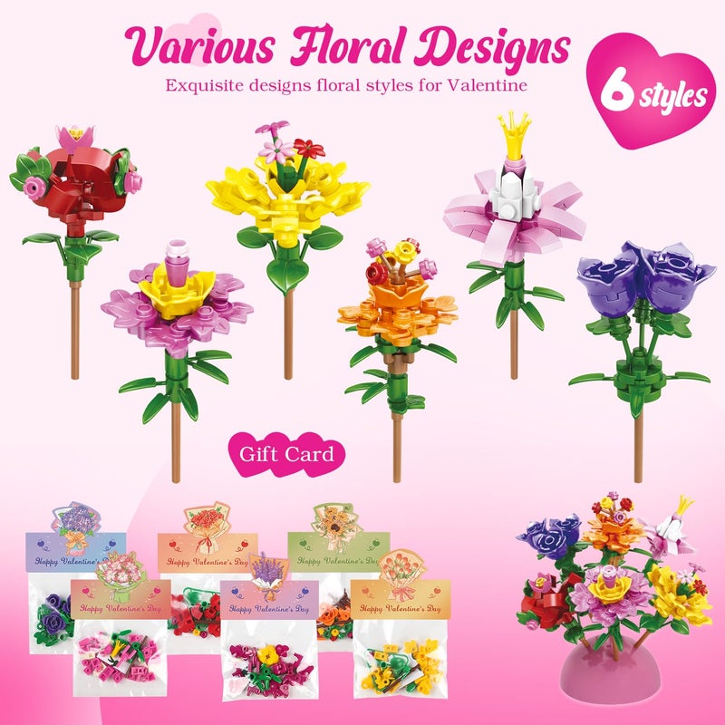 Deerher Valentines Day Gifts for Kids - 24 Pack Prepacked Valentine's Day Cards with Flower Building Blocks Crafts for School Classroom Class Party Favor, Valentines Craft Exchange for Boys Girls Teens - Image 3