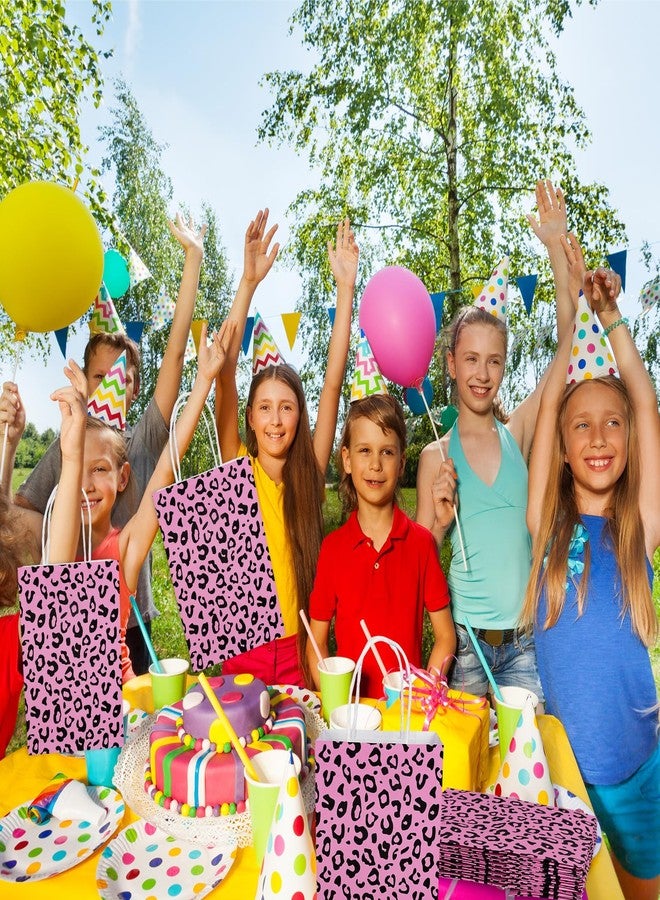 Whaline 16Pcs Leopard Print Gift Bags with Handles Animal Paper Bags Pink Leopard Print Kraft Paper Treat Bags Jungle Safari Party Favors Goodie Bags for Gift Wrapping Baby Shower Party Supplies - Image 5