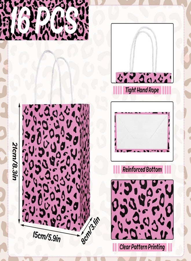 Whaline 16Pcs Leopard Print Gift Bags with Handles Animal Paper Bags Pink Leopard Print Kraft Paper Treat Bags Jungle Safari Party Favors Goodie Bags for Gift Wrapping Baby Shower Party Supplies - Image 2