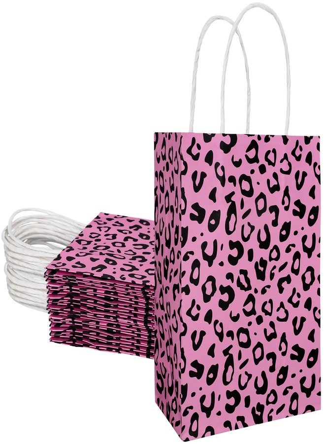 Whaline 16Pcs Leopard Print Gift Bags with Handles Animal Paper Bags Pink Leopard Print Kraft Paper Treat Bags Jungle Safari Party Favors Goodie Bags for Gift Wrapping Baby Shower Party Supplies - Image 1