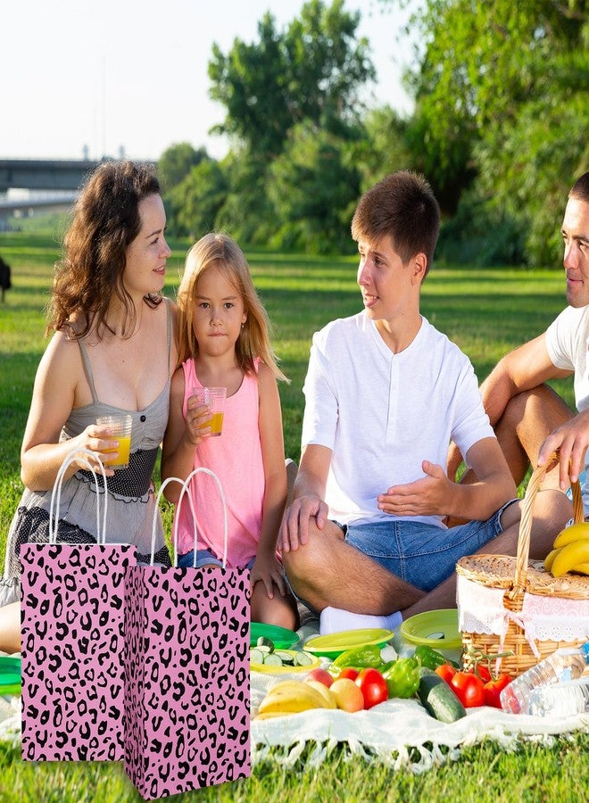 Whaline 16Pcs Leopard Print Gift Bags with Handles Animal Paper Bags Pink Leopard Print Kraft Paper Treat Bags Jungle Safari Party Favors Goodie Bags for Gift Wrapping Baby Shower Party Supplies - Image 4