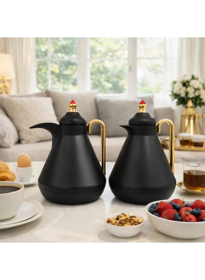 Host 🫖☕ Host Luxury Thermos Set for Tea and Coffee – 1 Liter x 2 | Matte Black Design with Elegant Gold Accents - Image 1
