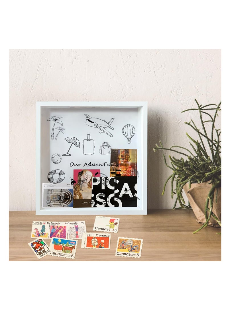 Excefore Adventure Travel Shadow Box, 8x8" White Archive Box with Slot, Perfect for Wedding, Tickets, Photos, Concerts, Travel Memories, Keepsake Display Frame, Top Loading, Ideal Travel Gift  - Image 4