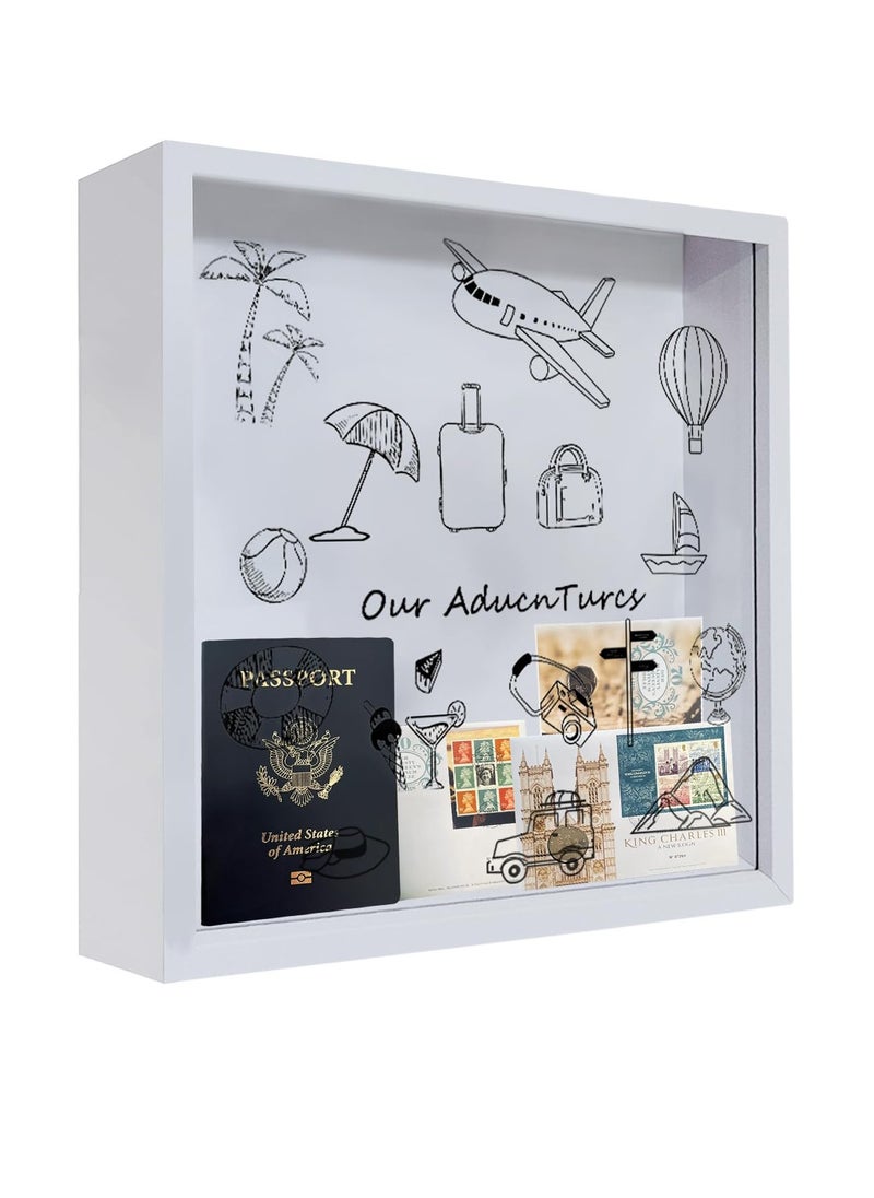 Excefore Adventure Travel Shadow Box, 8x8" White Archive Box with Slot, Perfect for Wedding, Tickets, Photos, Concerts, Travel Memories, Keepsake Display Frame, Top Loading, Ideal Travel Gift  - Image 1
