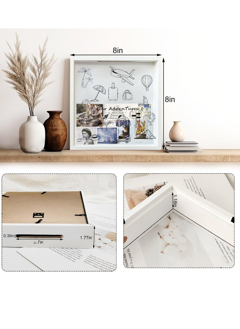 Excefore Adventure Travel Shadow Box, 8x8" White Archive Box with Slot, Perfect for Wedding, Tickets, Photos, Concerts, Travel Memories, Keepsake Display Frame, Top Loading, Ideal Travel Gift  - Image 2