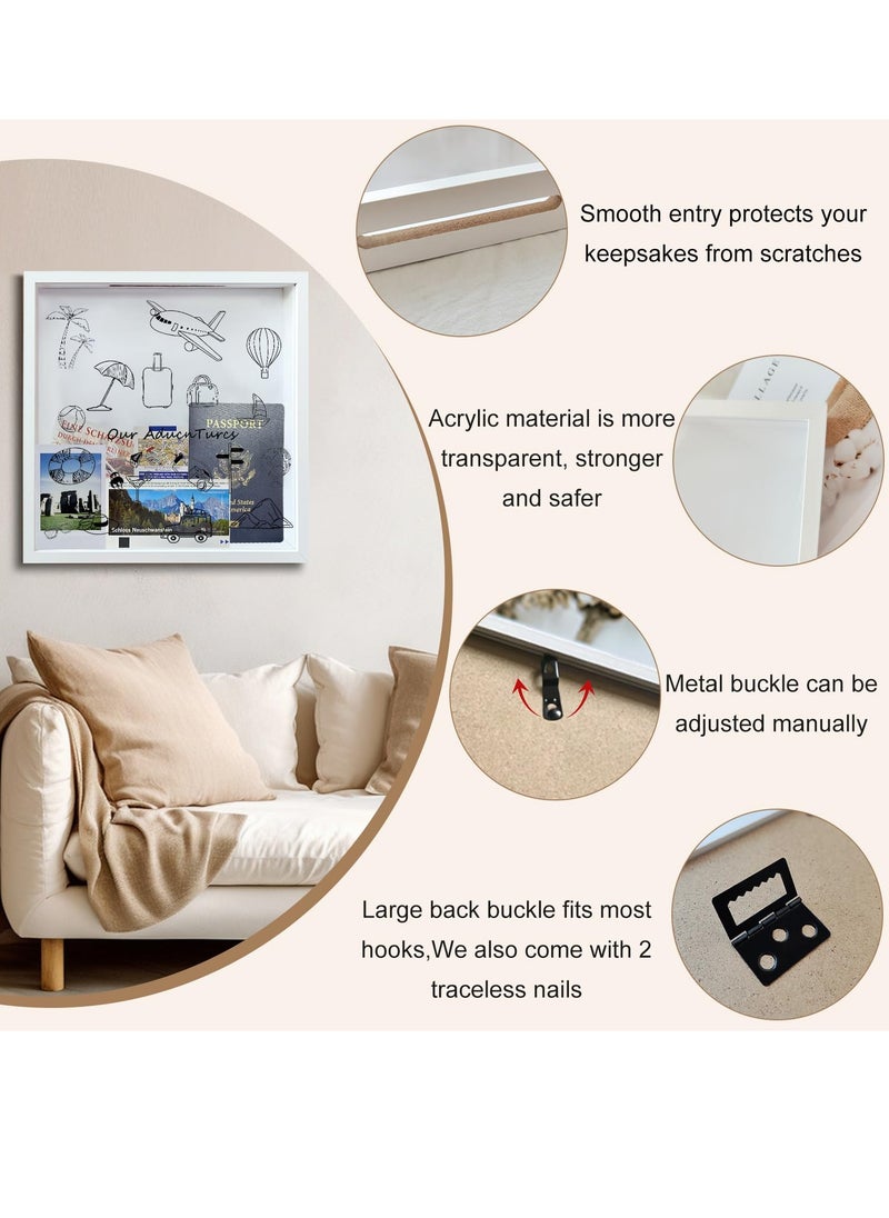 Excefore Adventure Travel Shadow Box, 8x8" White Archive Box with Slot, Perfect for Wedding, Tickets, Photos, Concerts, Travel Memories, Keepsake Display Frame, Top Loading, Ideal Travel Gift  - Image 3