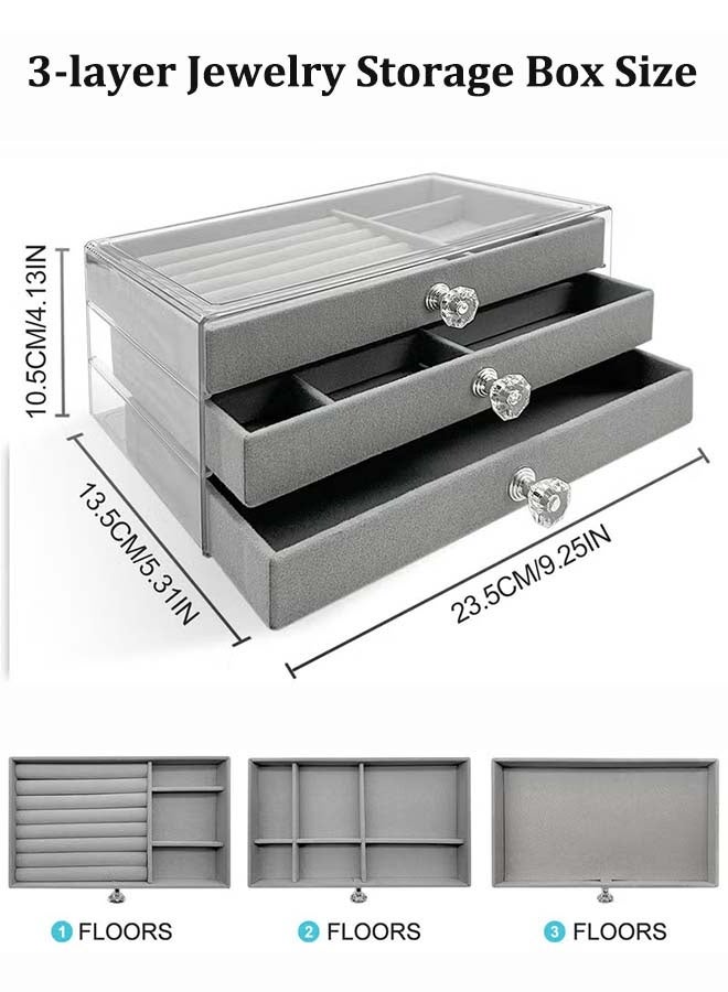 ثمانية فيبيهاوس منظمات اكسسوارات صندوق مجوهرات أكريليك ثلاثي الطبقات تنظيمات اكسسوارات، منظمات مجوهرات منظم مجوهرات شفاف للأقراط للنساء دولاب مجوهرات، مقسم اكسسوارات صناديق تخزين مجوهرات متعددة الاستخدامات ومنظمات للأقراط والخواتم والقلائد والأساور صندوق مجوهرات (رمادي منظم المجوهرات) - Image 2