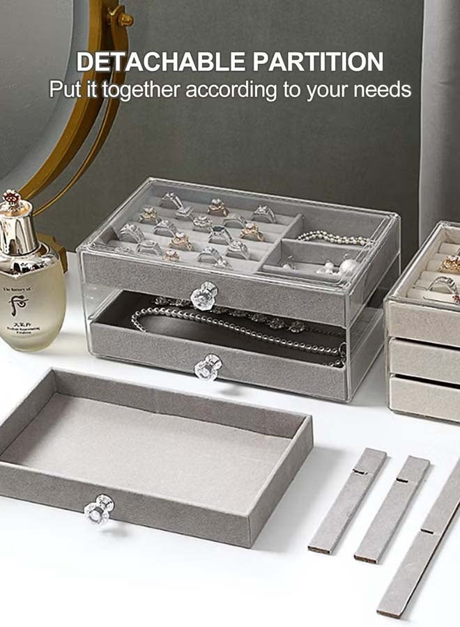 ثمانية فيبيهاوس منظمات اكسسوارات صندوق مجوهرات أكريليك ثلاثي الطبقات تنظيمات اكسسوارات، منظمات مجوهرات منظم مجوهرات شفاف للأقراط للنساء دولاب مجوهرات، مقسم اكسسوارات صناديق تخزين مجوهرات متعددة الاستخدامات ومنظمات للأقراط والخواتم والقلائد والأساور صندوق مجوهرات (رمادي منظم المجوهرات) - Image 3