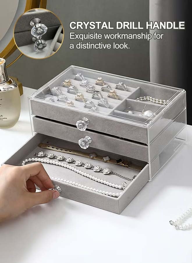 ثمانية فيبيهاوس منظمات اكسسوارات صندوق مجوهرات أكريليك ثلاثي الطبقات تنظيمات اكسسوارات، منظمات مجوهرات منظم مجوهرات شفاف للأقراط للنساء دولاب مجوهرات، مقسم اكسسوارات صناديق تخزين مجوهرات متعددة الاستخدامات ومنظمات للأقراط والخواتم والقلائد والأساور صندوق مجوهرات (رمادي منظم المجوهرات) - Image 4