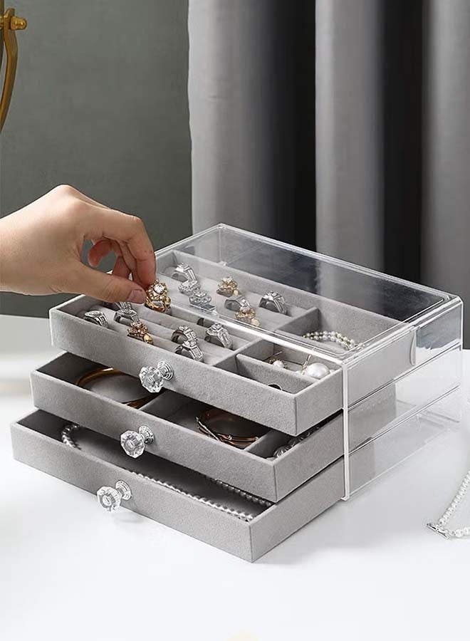 ثمانية فيبيهاوس منظمات اكسسوارات صندوق مجوهرات أكريليك ثلاثي الطبقات تنظيمات اكسسوارات، منظمات مجوهرات منظم مجوهرات شفاف للأقراط للنساء دولاب مجوهرات، مقسم اكسسوارات صناديق تخزين مجوهرات متعددة الاستخدامات ومنظمات للأقراط والخواتم والقلائد والأساور صندوق مجوهرات (رمادي منظم المجوهرات) - Image 1