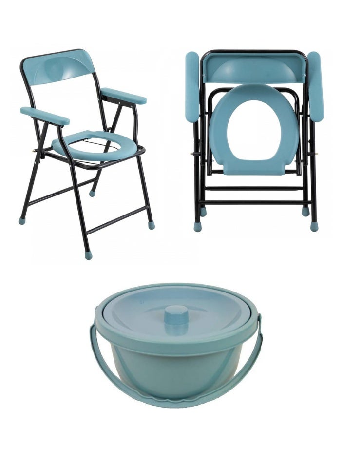 SMART HOME Portable Folding Toilet Chair with Plastic Bowl for the Elderly and the Sick – Home Toilet, Toilet Chair, Health Seat, Suitable for Home Care and Travel (80x50x50 cm) - Image 1