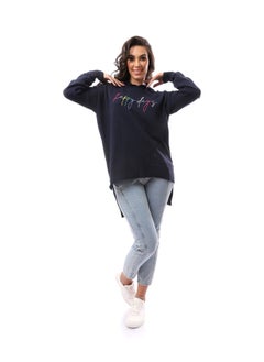 Andora Happy Days' Navy Blue Round Neck Slip On Hoodie_Navy Blue 