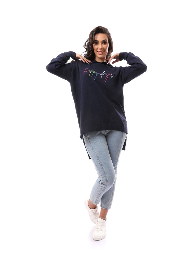 Andora Happy Days' Navy Blue Round Neck Slip On Hoodie_Navy Blue 