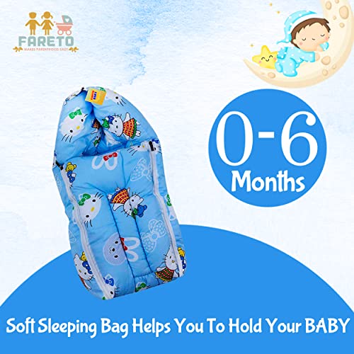 FARETO New Born Baby Gift Pack Teddy Print Mattress with Mosquito Net & Sleeping Bag Combo (Blue) - Image 4
