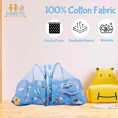 FARETO New Born Baby Gift Pack Teddy Print Mattress with Mosquito Net & Sleeping Bag Combo (Blue) - Image 5