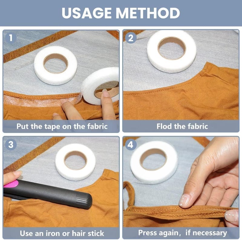 GNAFOTU 6 Rolls Iron On Hemming Tape - Adhesive Hem Tape for Pants Dresses Clothes Curtains, Fabric Tape No Sew Hemming Tape, White, Black - Image 5