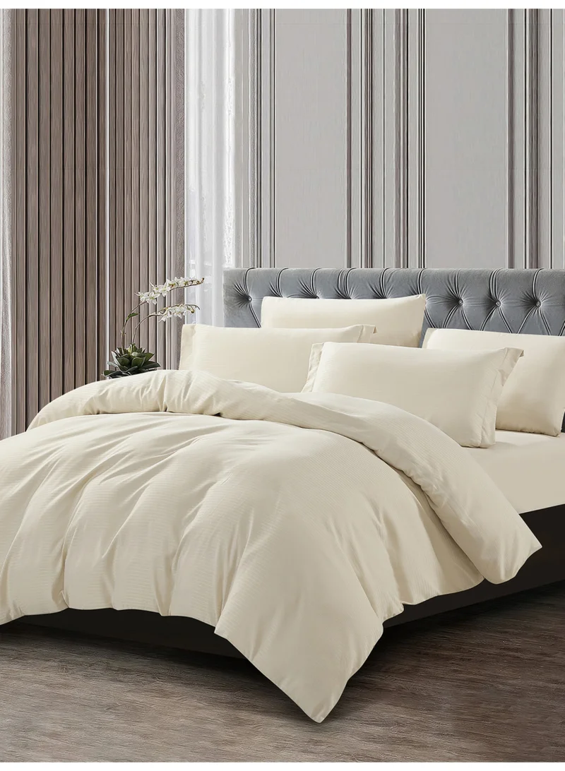 Donetella Striped Duvet Cover Set King Size 260x240 cm - 6-Pcs Bed Set, Microfiber Fabric - 1 Duvet Cover, 1 Fitted Sheet, 2 Pillow Sham, 2 Pillowcase (Filler Not Included)