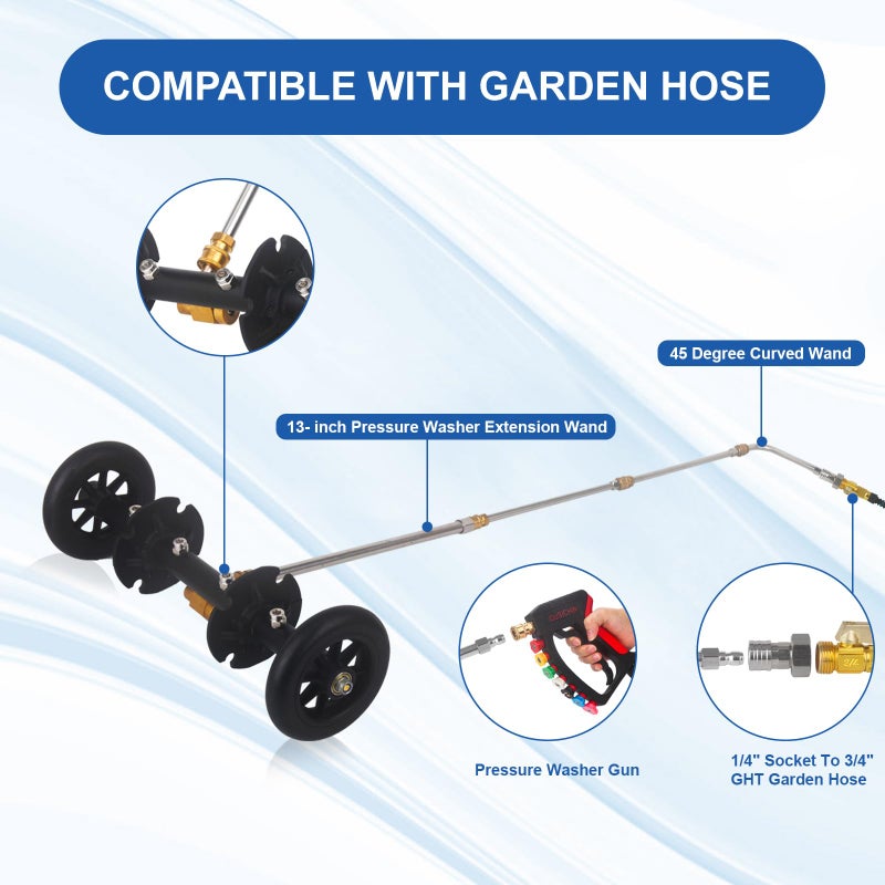 DUSICHIN Undercarriage Cleaner Water Broom Pressure Washer Attachment, 16 Inches Undercarriage Washer, Pressure Washer Underbody Cleaner 4 Extension Wands 4 nozzles for Garden Hose Too DUS3202 - Image 3