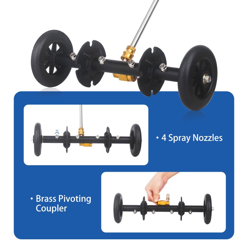 DUSICHIN Undercarriage Cleaner Water Broom Pressure Washer Attachment, 16 Inches Undercarriage Washer, Pressure Washer Underbody Cleaner 4 Extension Wands 4 nozzles for Garden Hose Too DUS3202 - Image 4