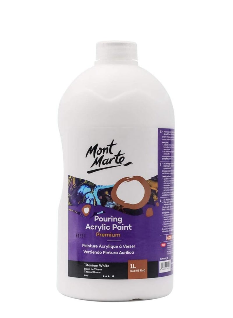 Mont Marte طلاء أكريليك سائل متميز من مونت مارت، 1 لتر (33.8 أونصة)، أبيض تيتانيوم - Image 1