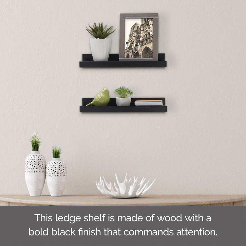Melannco Floating Mdf Photo Ledge For Bedroom Living Room Bathroom Kitchen Nursery Set Of 2 14-Inch Black - Image 3