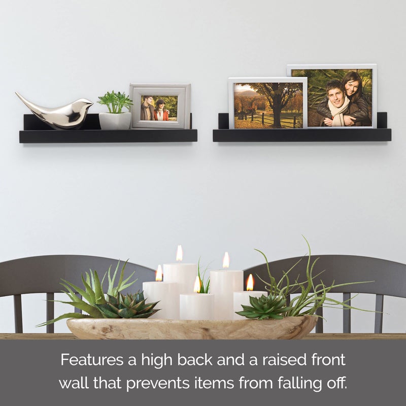 Melannco Floating Mdf Photo Ledge For Bedroom Living Room Bathroom Kitchen Nursery Set Of 2 14-Inch Black - Image 4