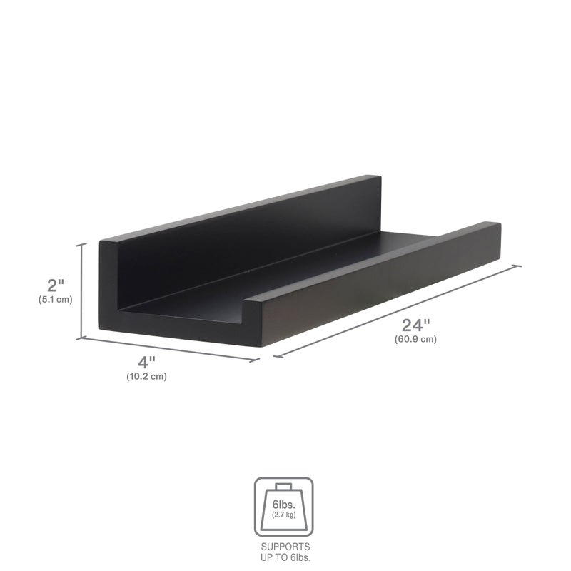 Melannco Floating Mdf Photo Ledge For Bedroom Living Room Bathroom Kitchen Nursery Set Of 2 14-Inch Black - Image 2