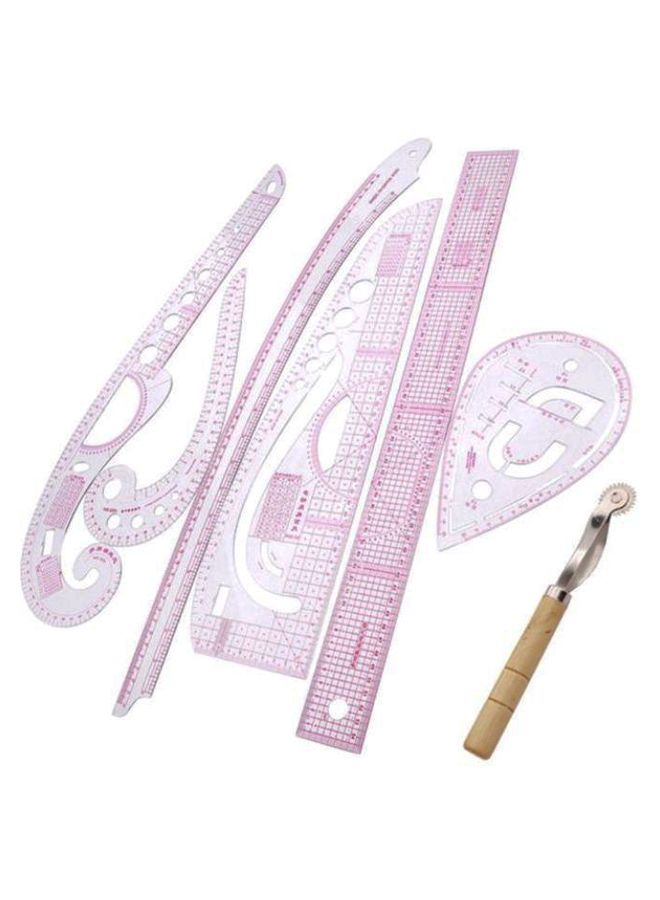 7-Piece Multi Function Sewing Clothing Design Drawing Line Ruler Set Pink/Beige/Silver