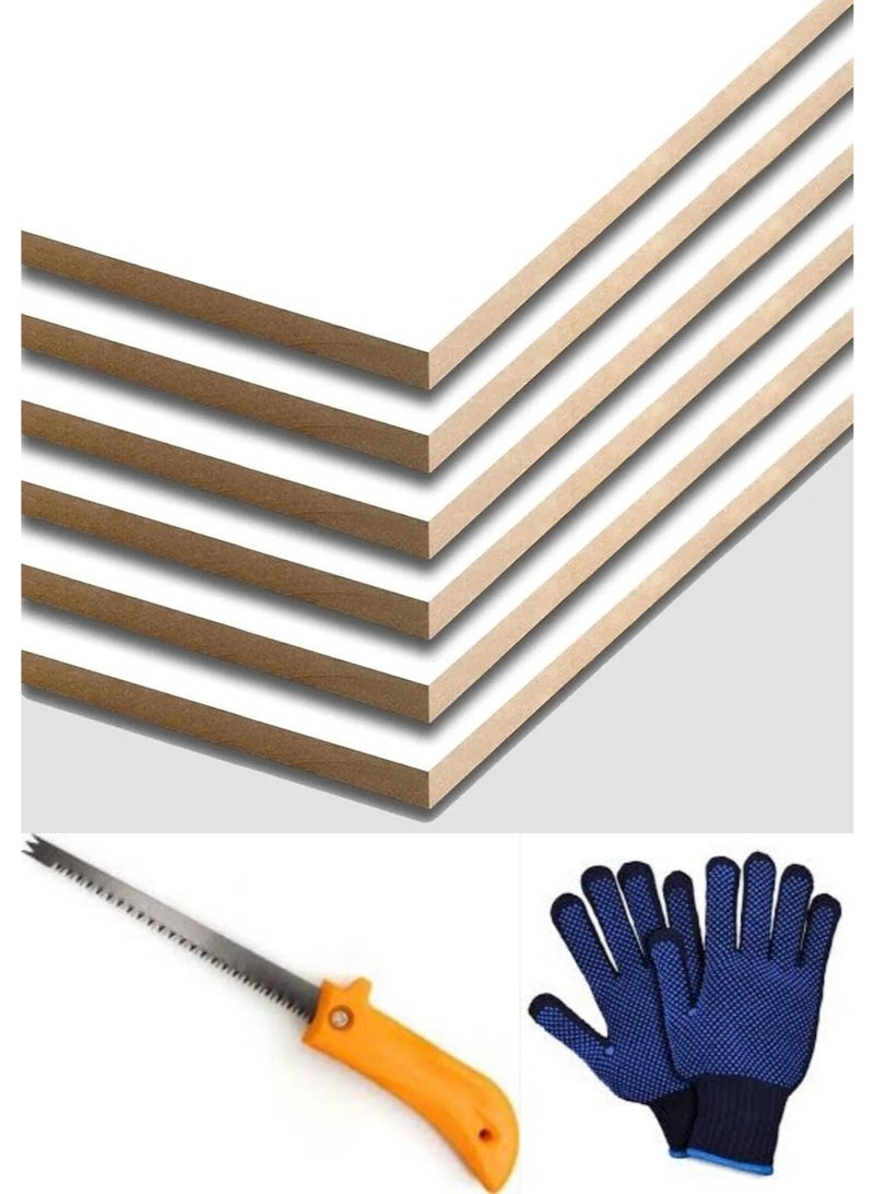 Abbasali MDF Wood Sheet Furniture Board White 60cm X 80cm Pack Of 6 Pieces With Gloves & Saw (Single Side White) - Image 1