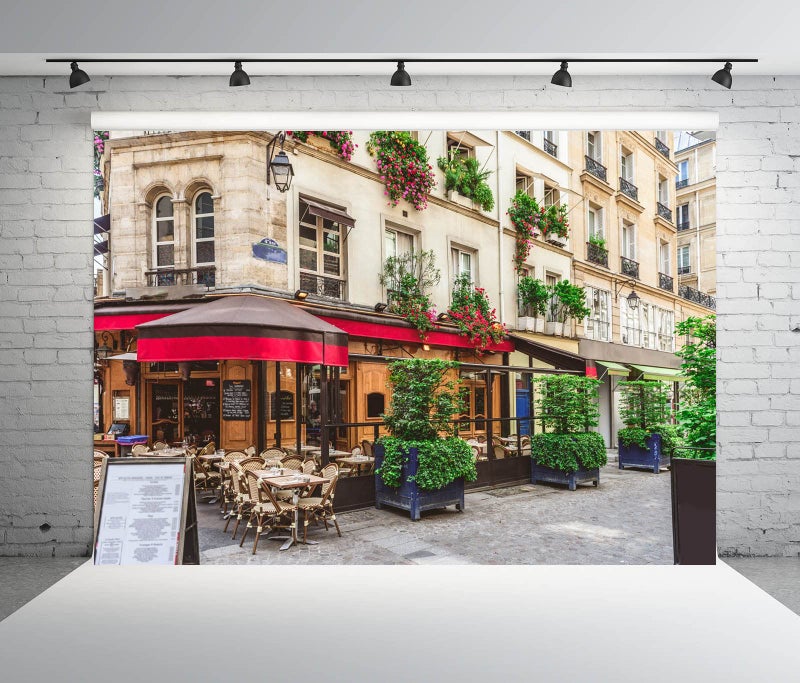 BELECO 7x5ft Fabric Paris Street Cafe Backdrop for Photography Parisian Street with Tables of Brasserie Cafe Restaurant Background Paris Theme Party Decorations France Travel Photoshoot Studio Props - Image 4