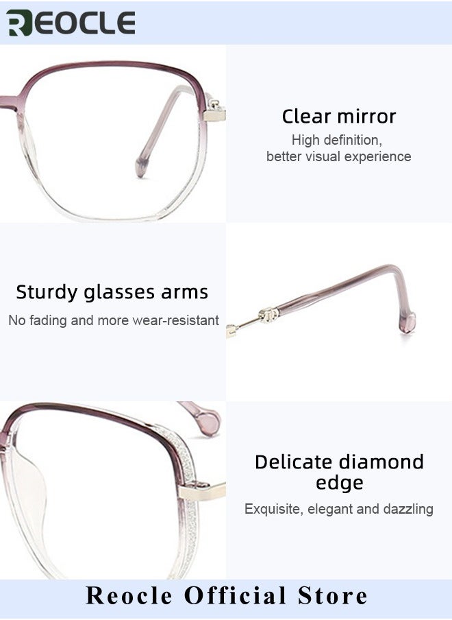 REOCLE - Women's Progressive Multifocus Reading Glasses Spring Hinge Blue Light Blocking Glasses Large Square Reading Glasses - Image 1