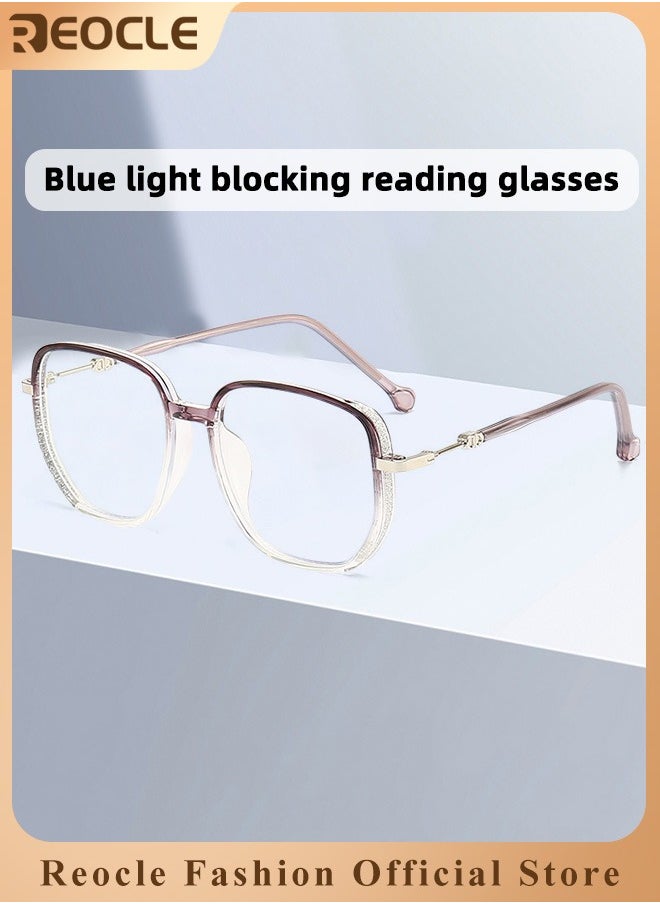 REOCLE - Women's Progressive Multifocus Reading Glasses Spring Hinge Blue Light Blocking Glasses Large Square Reading Glasses - Image 1