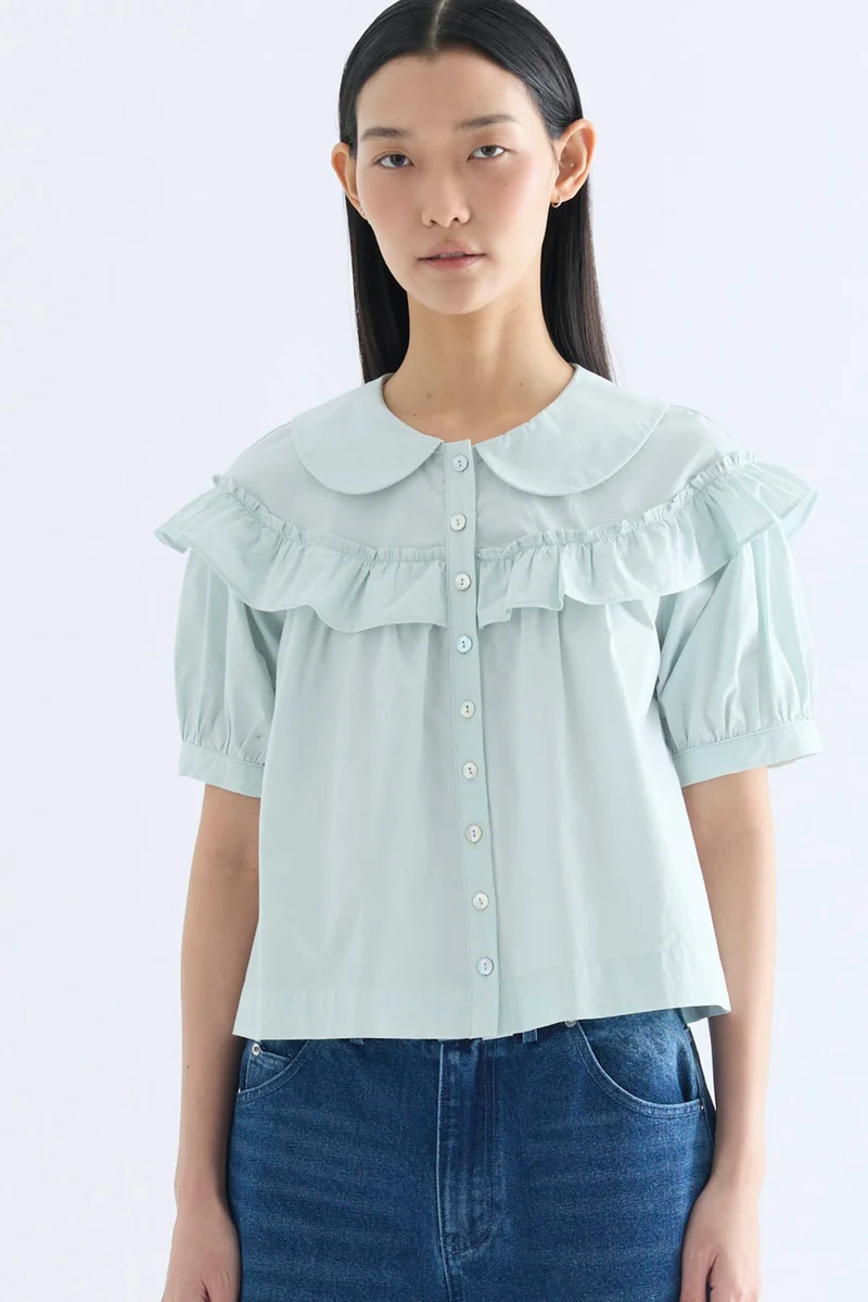 The Editor's Market Celia Ruffle Yoke Shirt - Glacier