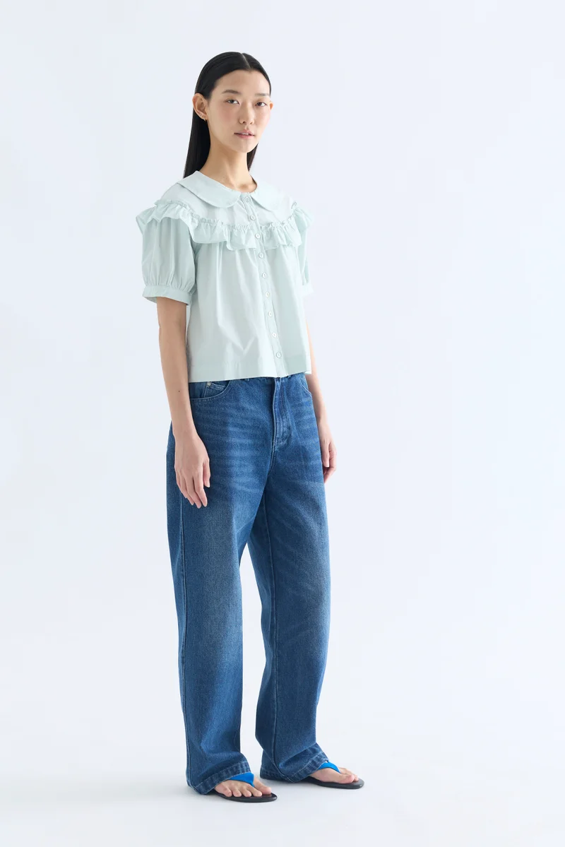 The Editor's Market Celia Ruffle Yoke Shirt - Glacier