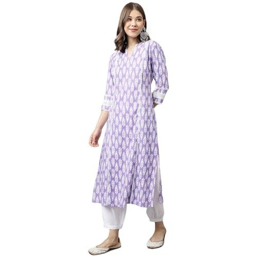 FIORRA Women's Light Purple Cotton A-Line Kurta with Pant SET0098 - Image 4