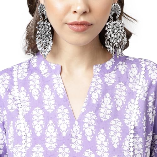 FIORRA Women's Light Purple Cotton A-Line Kurta with Pant SET0098 - Image 5