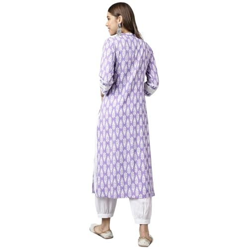 FIORRA Women's Light Purple Cotton A-Line Kurta with Pant SET0098 - Image 2