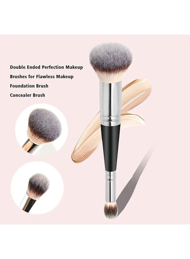 Makeup Brushes, Dual-ended Foundation Brush Concealer Brush Perfect Any Look Premium Luxe Hair Rounded Taperd Flawless Brush Ideal for Liquid Cream Powder Blending Buffing Concealer - Image 2