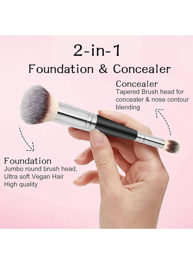 Makeup Brushes, Dual-ended Foundation Brush Concealer Brush Perfect Any Look Premium Luxe Hair Rounded Taperd Flawless Brush Ideal for Liquid Cream Powder Blending Buffing Concealer - Image 3