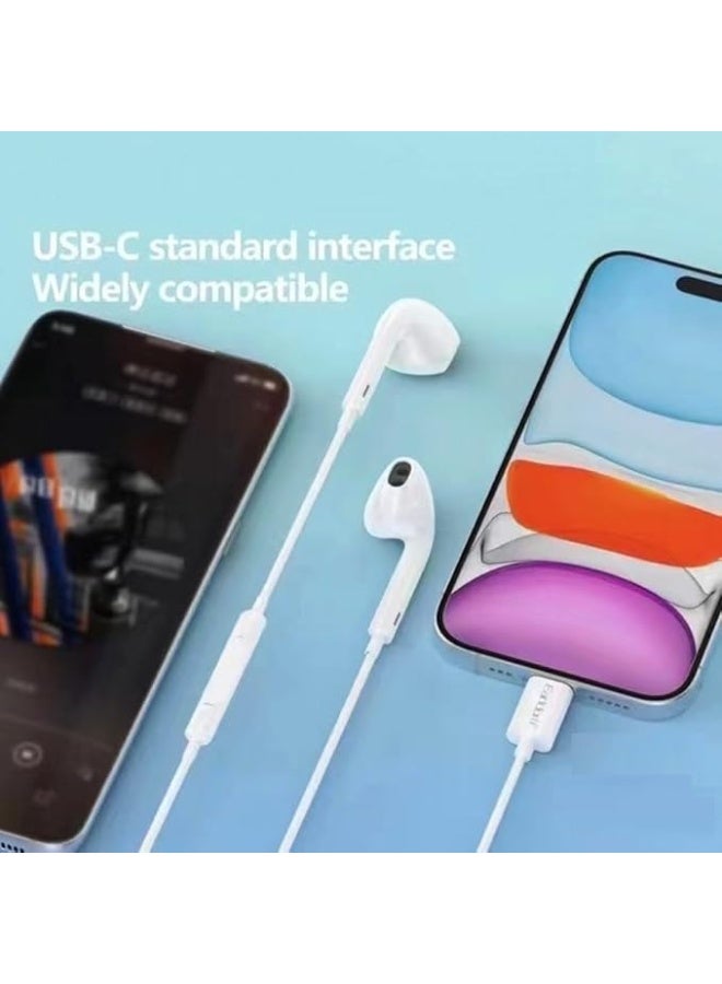 أيرلدوم سماعات أذن سلكية من نوع C من Earldom ET-E74C مزودة بميكروفون مدمج، وتصميم داخل الأذن، وتحكم في مستوى الصوت والموسيقى، ونطاق تردد 20 هرتز - 20 كيلو هرتز - أبيض - Image 2