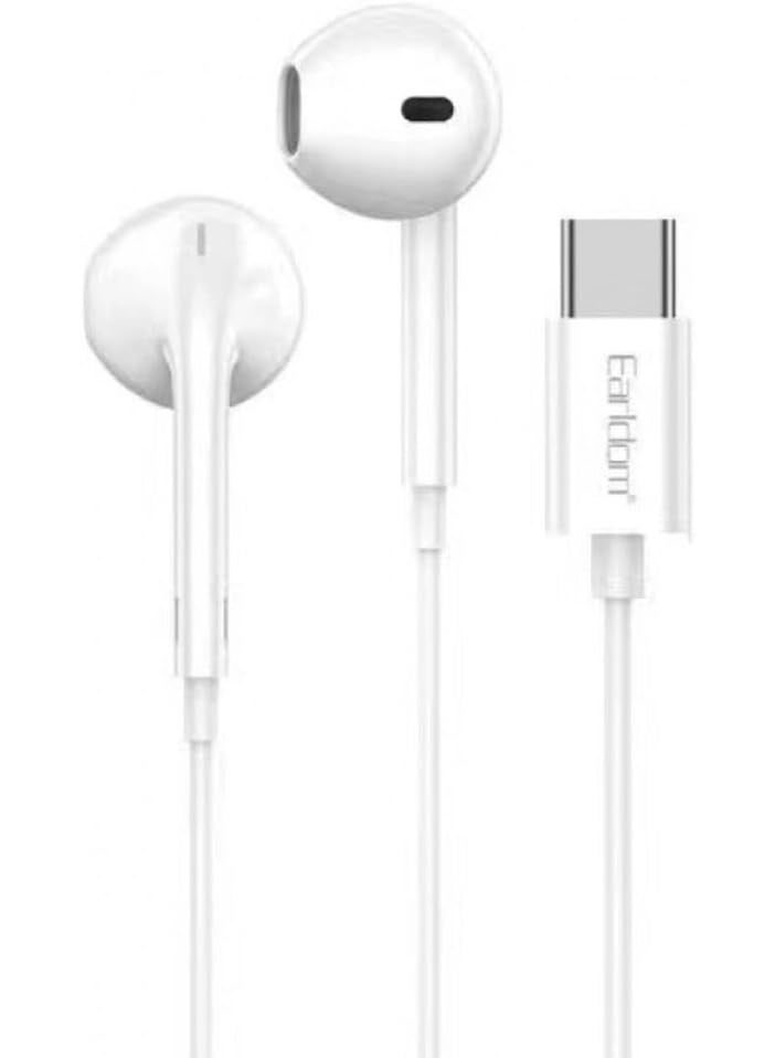 أيرلدوم سماعات أذن سلكية من نوع C من Earldom ET-E74C مزودة بميكروفون مدمج، وتصميم داخل الأذن، وتحكم في مستوى الصوت والموسيقى، ونطاق تردد 20 هرتز - 20 كيلو هرتز - أبيض - Image 1