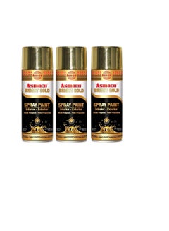 Asmaco Asmaco Spry Paint Bright Gold 400 ml Eco Fill, Pack of Three, Multi Purpose Interior Exterior Quick Drying Acrylic Paint  - Image 1