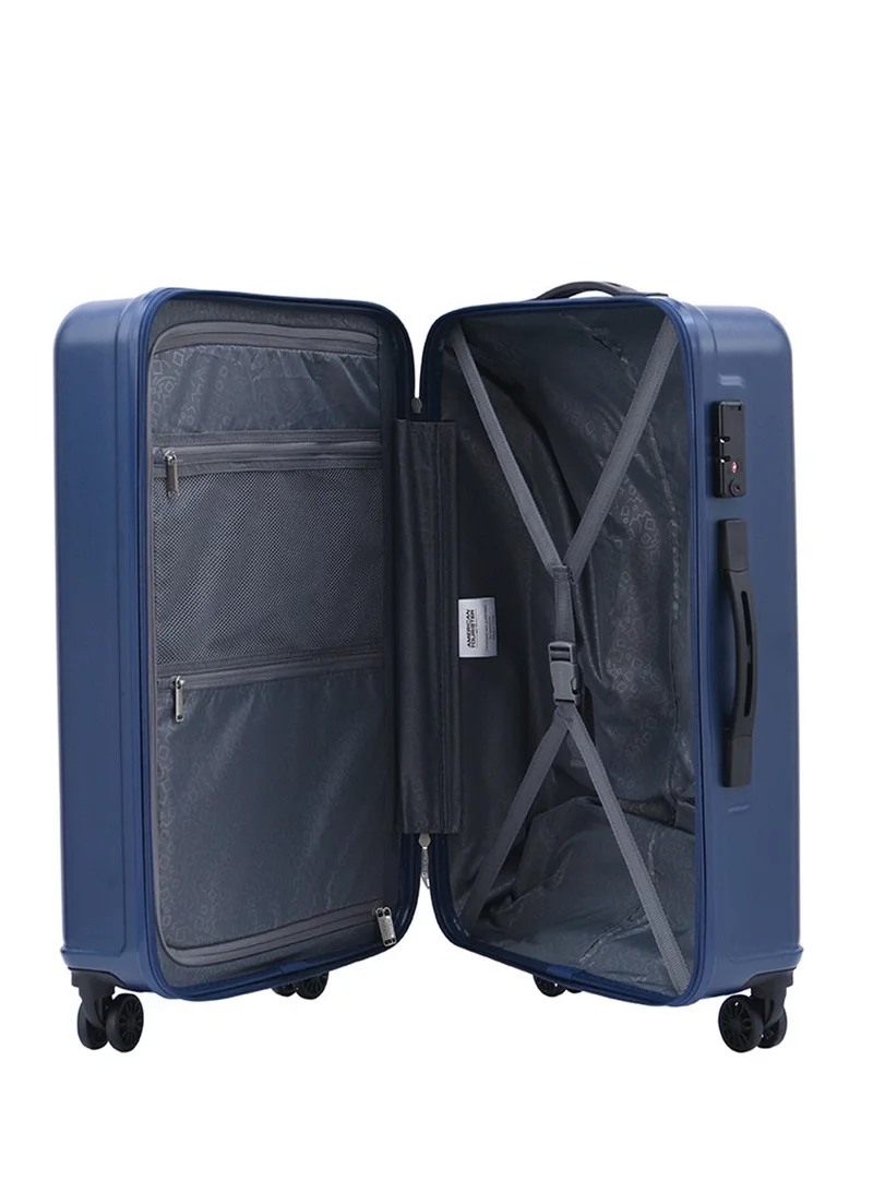 American Tourister  Skytrac DW V2 Suitcase, Cabin Size 55 cm / 20 inch, 4 Spinner Wheels, Hard Top, Polypropylene, Navy Blue|TSA Combination Lock|Scratch & Impact Resistant Material - 3 Years Global Warranty  | Best Price UAE