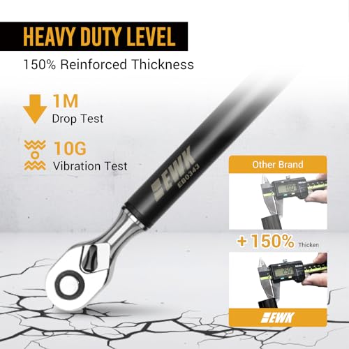 EWK 1/2" Drive Digital Torque Wrench 12.5-250 ft-lbs (17-340 Nm) with Angle, LED Display & Audible Buzzer Alert, Auto and Motorcycle Repairs - Image 4