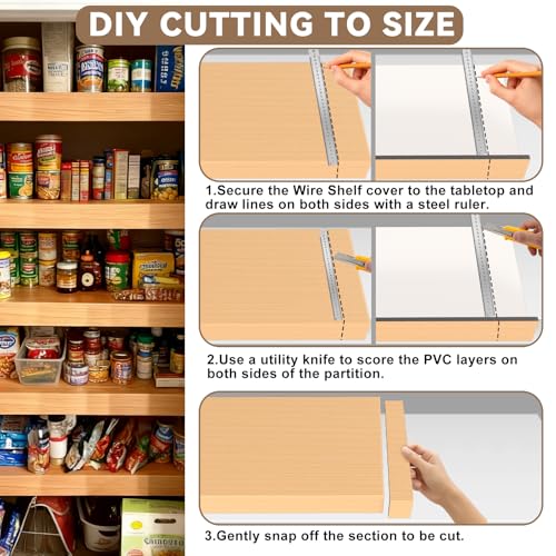 Gideio 5 Pack Size24x16in Wire Shelf Cover for Pantry, Closet, Kitchen – Waterproof PVC Wood-Look Wire Rack Covers for Shelves, Multiple No-Tool Installation - Image 4