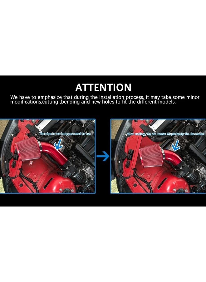 Topleo 76mm Universal Car Air Intake Kit High Flow Cold Air Intake Induction Pipe Hose Kit with Modification Air Filter Compatiable with 76mm or 64mm Air Intake Hose  - Image 2