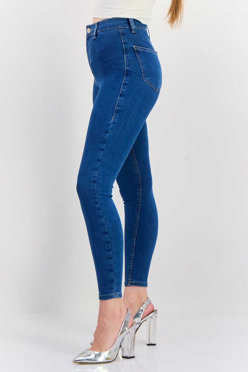 TOPSHOP Women  Skinny Fit Washed Stretchable Jeans, Blue - Image 4
