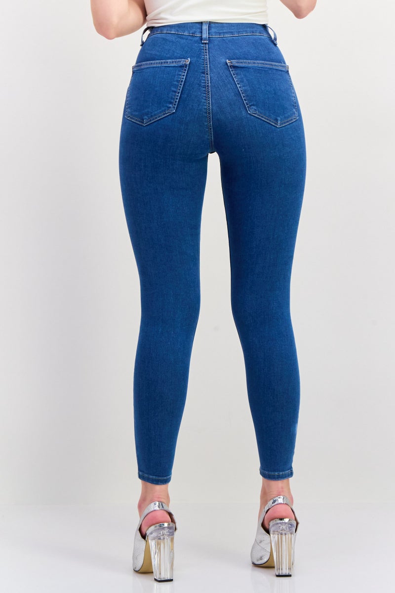 TOPSHOP Women  Skinny Fit Washed Stretchable Jeans, Blue - Image 3